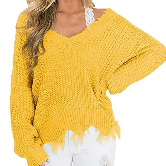 Womens Waffle Knit Tops V-Neck Casual Sweater - Picture 3 of 6